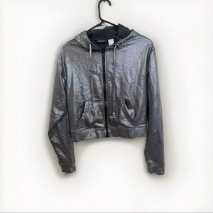 Reebok Hoodie Women’s Size Medium Metallic Silver Cropped